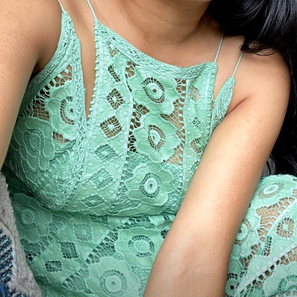 Free People Just Like Honey Mint Green Lace Spaghetti Straps Dress size 6 - Picture 6 of 7